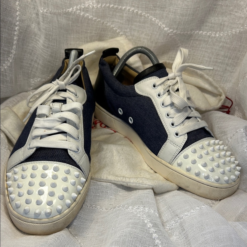 Christian Louboutin Stylish White and Blue Men's denim Sneakers w/org dust bag